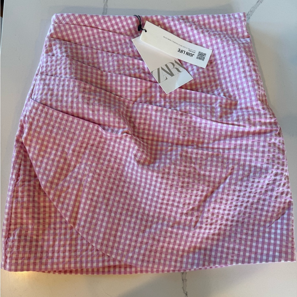 Zara Pink Checkered Pencil Skirt